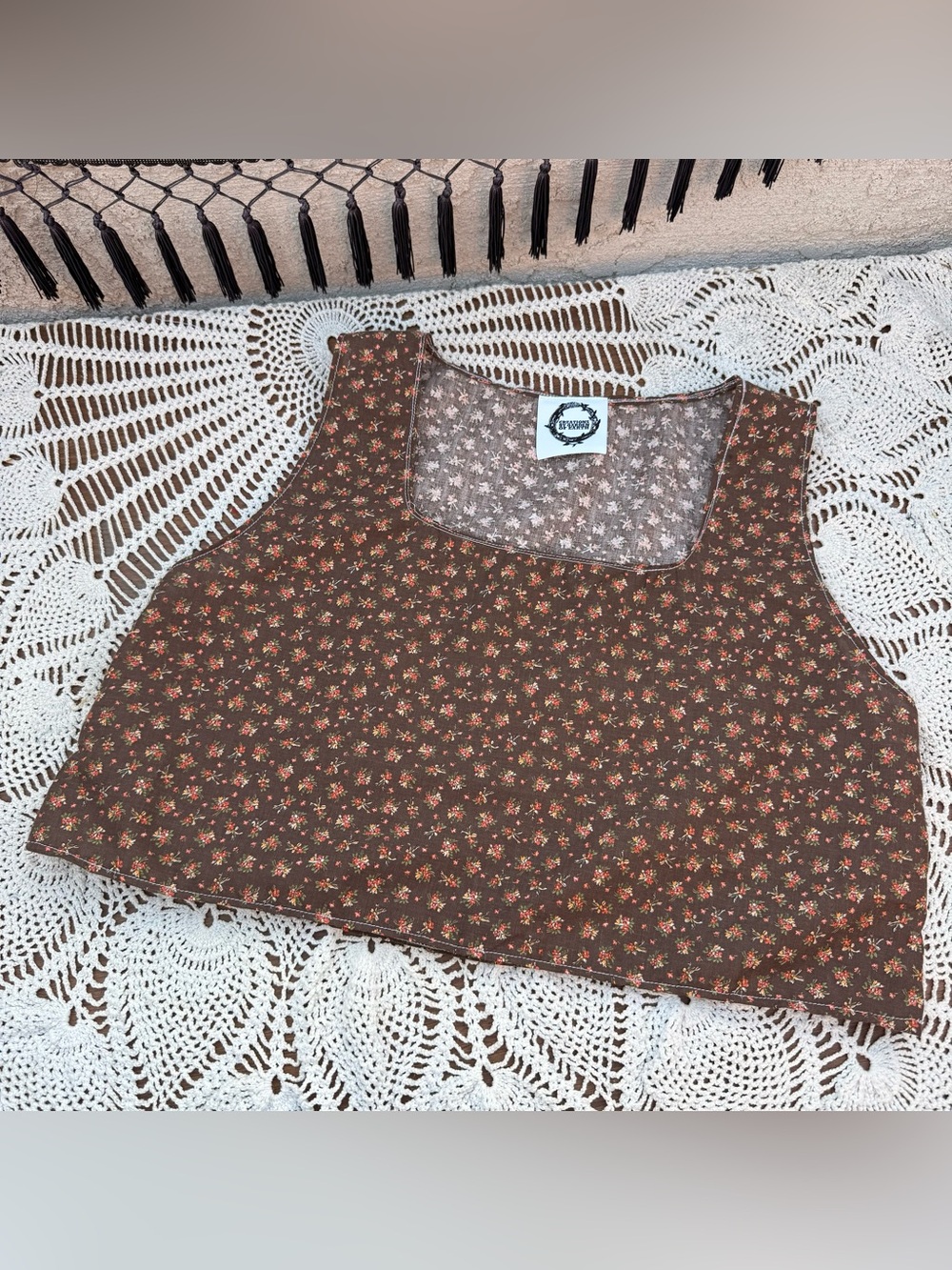 Handmade vintage fabric Brown Floral Tank top